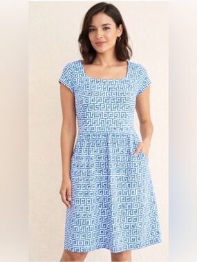 J.MCLAUGHLIN Women’s Catalina Cloth Emma Dress in Geometric Blue Lattice
